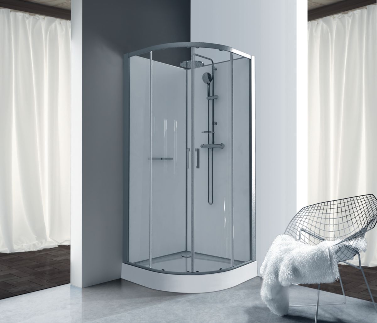 Cabine 1/4 de rond leda kara 90 cm, porte coulissante, verre transparent avantage, réf. l11ka8q0101. materiel.ci - Côte d'Ivoire, c'est la commodité d'une boutique en ligne avec la qualité d'un service professionnel en Côte d'Ivoire. découvrez notre gamme complète d'outils et de matériaux.