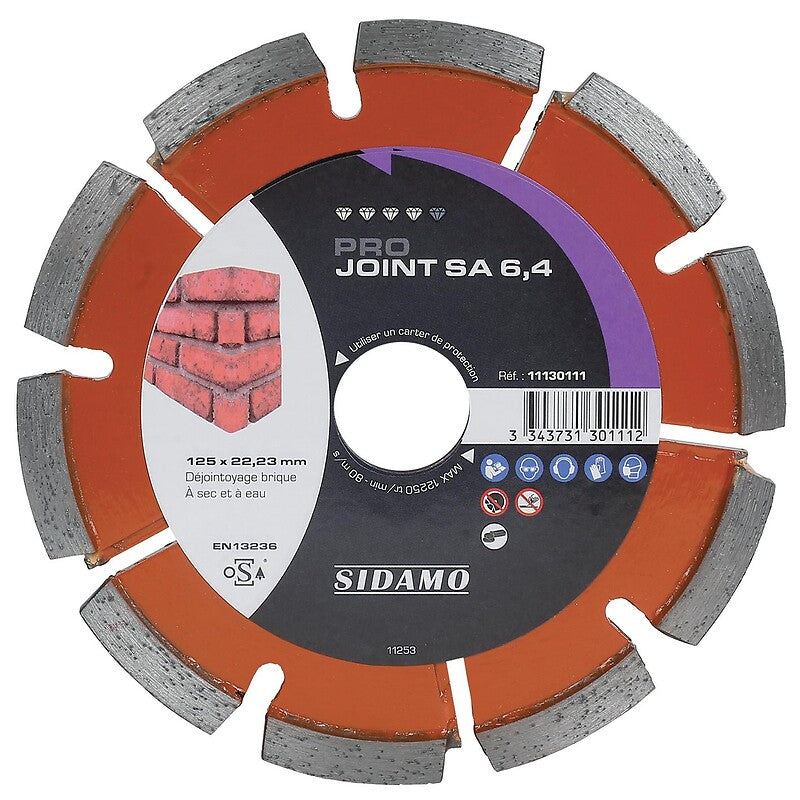 Disque diamant jante segmentée matériaux de construction pro joint sa diamètre 125 mm, épaisseur 4 mm, alésage 22,2 mm. pour une quincaillerie de qualité en Côte d'Ivoire, faites confiance à materiel.ci - Côte d'Ivoire, votre boutique en ligne. des produits sélectionnés avec soin et un service exceptionnel.
