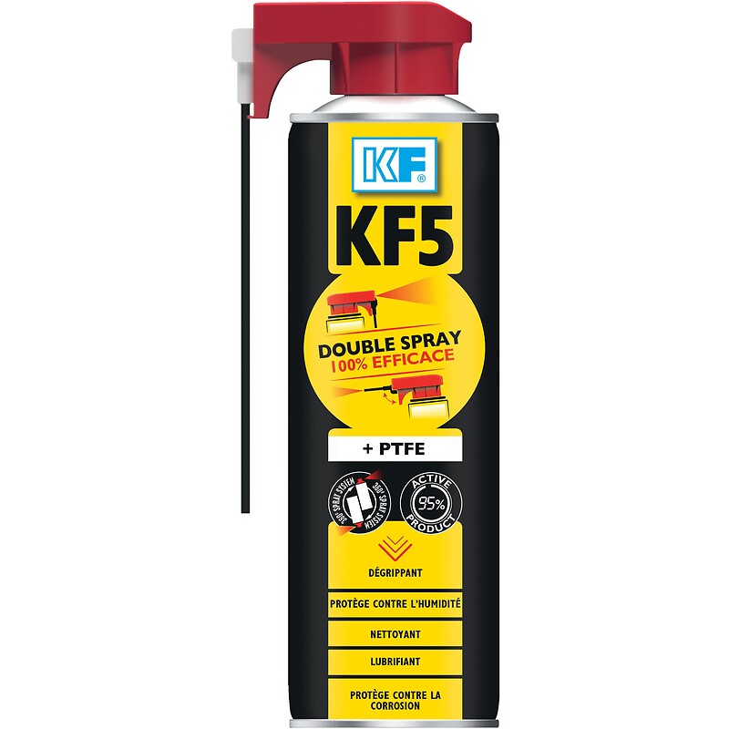 Lubrifiant dégrippant kf 5 double spray, aérosol de 500 ml net. materiel.ci - Côte d'Ivoire, votre boutique en ligne de quincaillerie en Côte d'Ivoire, offre des solutions pratiques et fiables. commandez facilement et recevez rapidement.