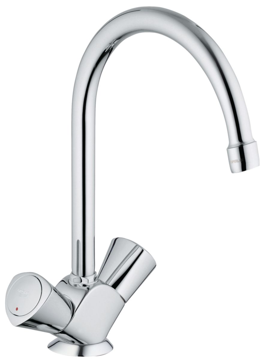 Mélangeur évier GROHE COSTA L,  poignées métal à isolation thermique, bec haut mobile, têtes long life à clapets, mousseur, chromé, réf.31829001