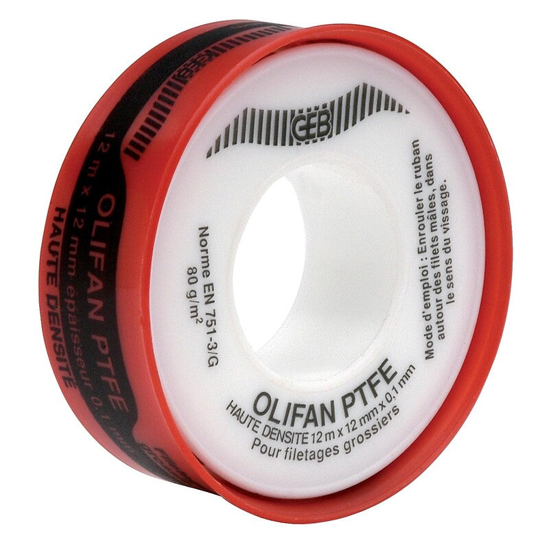 Ruban ptfe haute densité pour l'étanchéité des raccords filetés, largeur 12 mm x épaisseur 0,10 mm, le rouleau de 12 m. materiel.ci - Côte d'Ivoire, votre solution en ligne pour des achats de quincaillerie pratiques et fiables en Côte d'Ivoire. un service client dédié et des produits de premier choix vous attendent.