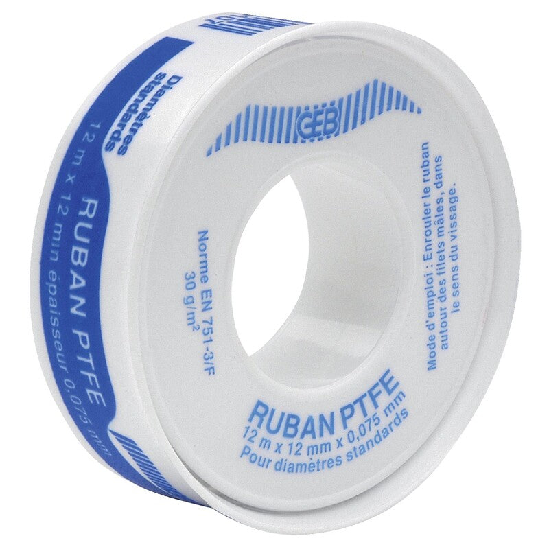 Ruban ptfe standard pour l'étanchéité des raccords filetés, largeur 12 mm x épaisseur 0,08 mm, le rouleau de 12 m. materiel.ci - Côte d'Ivoire, votre solution en ligne pour des achats de quincaillerie pratiques et fiables en Côte d'Ivoire. un service client dédié et des produits de premier choix vous attendent.