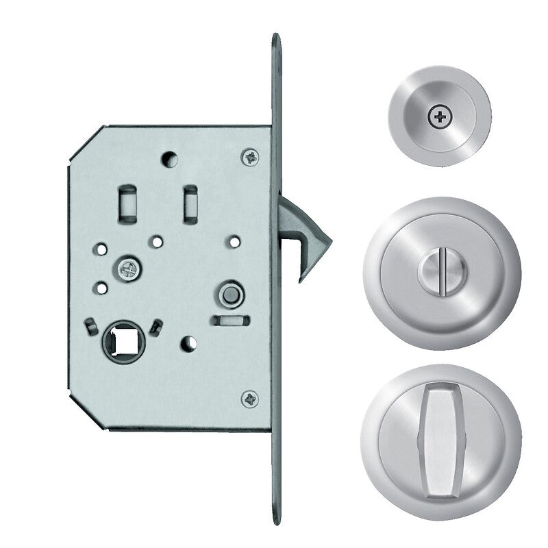 Serrure à larder rosace ronde pour porte coulissante avec manœuvres de condamnation usinage ø 48 mm inox satiné. materiel.ci - Côte d'Ivoire, votre boutique en ligne de quincaillerie en Côte d'Ivoire, offre des solutions pratiques et fiables. commandez facilement et recevez rapidement.
