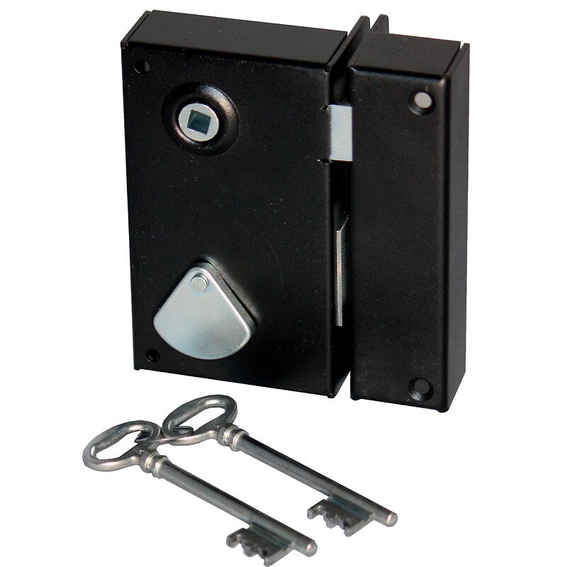 Serrure en applique à clé 4 gorges saint pierre coloris noir verticale à fouillot main gauche. materiel.ci - Côte d'Ivoire, votre boutique en ligne de quincaillerie en Côte d'Ivoire, offre des solutions pratiques et fiables. commandez facilement et recevez rapidement.