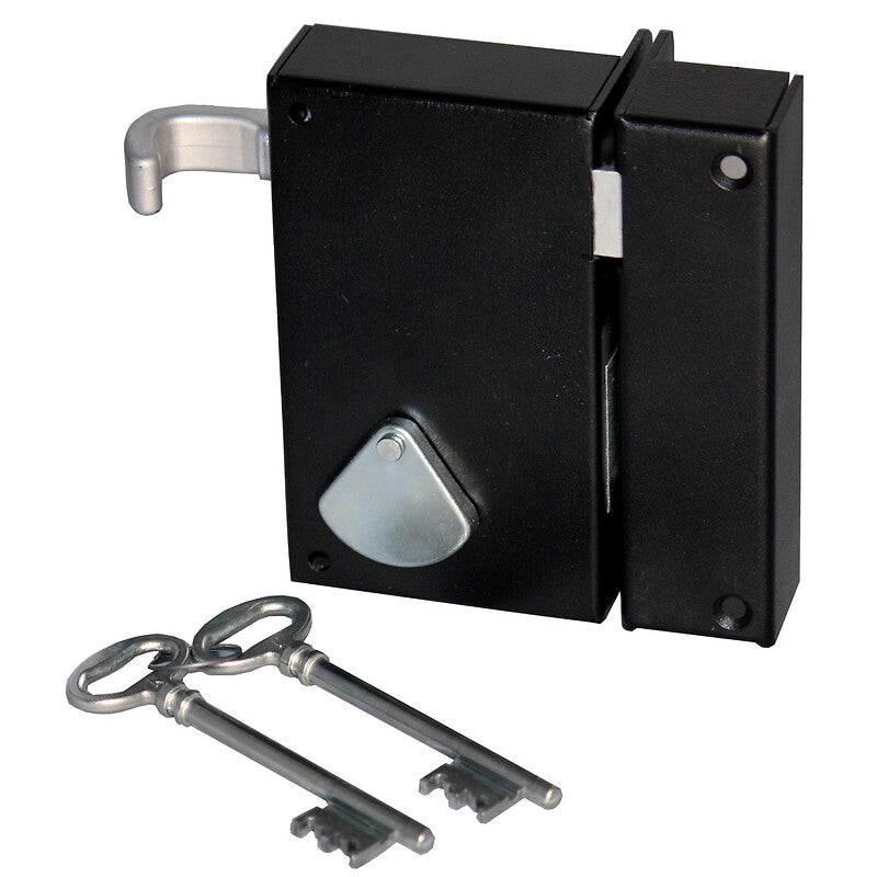 Serrure en applique à clé 4 gorges saint pierre coloris noir verticale à tirage main droite. optez pour materiel.ci - Côte d'Ivoire, votre boutique en ligne de quincaillerie en Côte d'Ivoire, pour des produits de qualité et un service client irréprochable.