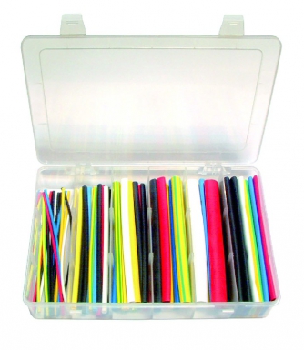 Assortiment de gaines thermorétractables thermobox 6 plf 100 noir + couleurs diamètre avant rétreint de 2,4 mm à 25,4 mm. disponible abidjan cote d'ivoire.
