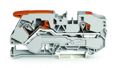 Borne de passage pour 2 conducteurs avec levier et poussoir; 16 mm² - gris. disponible abidjan cote d'ivoire.