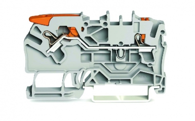 Borne de passage pour 2 conducteurs avec levier et poussoir; 2,5 mm² - gris. disponible abidjan cote d'ivoire.