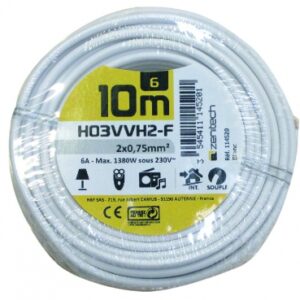 Câble souple ho3vv h2-f âme cuivre nu câblé 2x0,75 mm2 blanc - rouleau 10 m - prix à la pièce. disponible abidjan cote d'ivoire.