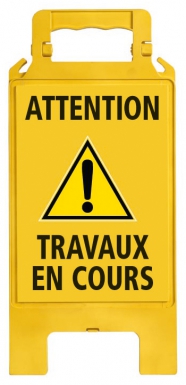 Chevalet "attention travaux en cours" - jaune, marquage noir. disponible abidjan cote d'ivoire.