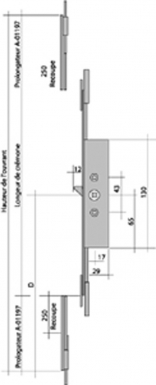Crémone têtière f17 - hauteur 278 mm - avec panneton. disponible abidjan cote d'ivoire.