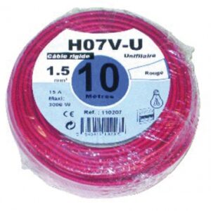 Fil rigide ho7v-u âme cuivre nu massif 1,5 mm2 vert/jaune - rouleau 10 m. disponible abidjan cote d'ivoire.