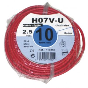 Fil rigide ho7v-u âme cuivre nu massif 2,5 mm2 vert/jaune - rouleau 10 m. disponible abidjan cote d'ivoire.