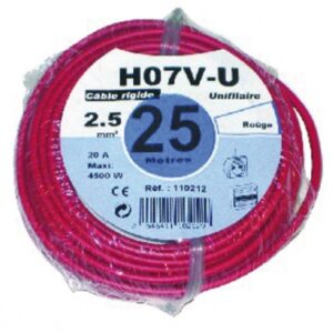 Fil rigide ho7v-u âme cuivre nu massif 2,5 mm2 vert/jaune - rouleau 25 m. disponible abidjan cote d'ivoire.