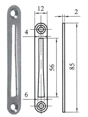 Gâche 83 de crémone à mortaiser - pour panneton - acier zingué - hxlxe : 85x12x 4. disponible abidjan cote d'ivoire.