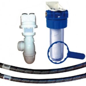 Kit de raccordement universel pour adoucisseur : 1 filtre 20 microns + 2 flexibles + 1 siphon. disponible abidjan cote d'ivoire.