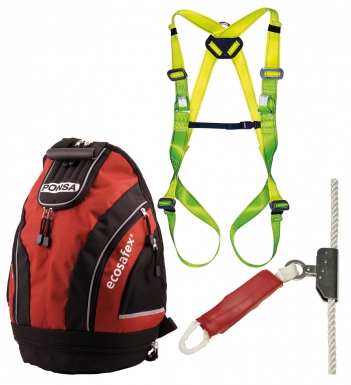 Kit ecosaflex 6 seul 2 points d’ancrage : dorsal et frontal + ligne de vie verticale ecoblock 12 (dispositif antichute coulissant sans ouverture, avec absorbeur d‘énergie) ; en corde de ø 12 mm, 10 m + 2 mousquetons de séc. disponible abidjan cote d'ivoire.
