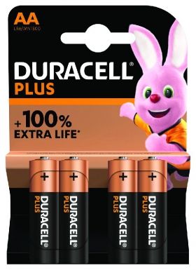 Pile alcaline duracell plus lr06 +100% extra life  - 1,5 v - blister 4 piles. disponible abidjan cote d'ivoire.