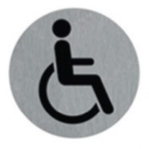 Plaquette alu brossé adhésive ø 75 mm toilettes handicapés. disponible abidjan cote d'ivoire.