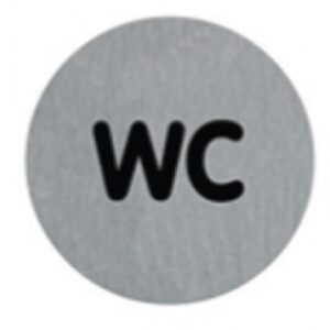 Plaquette alu brossé adhésive ø 75 mm wc ( texte ). disponible abidjan cote d'ivoire.
