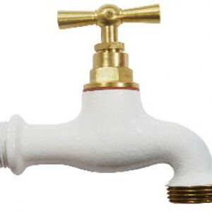 Robinet d"arrosage droit laiton / blanc - filetage entrée 15x21 et nez 20x27. disponible abidjan cote d'ivoire.