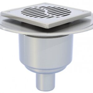 Siphon inox avec platine télescopique 150 x 150 mm à sortie verticale ø 50 - avec verrouillage - finition brossée. disponible abidjan cote d'ivoire.