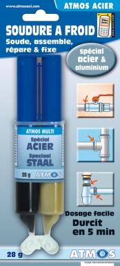 Soudure à froid acier - soude, répare et fixe tous matériaux - durcit en 5 mn - seringue 28 g. disponible abidjan cote d'ivoire.