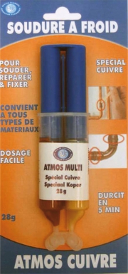 Soudure à froid cuivre - soude, répare et fixe tous matériaux - durcit en 5 mn - seringue 28 g. disponible abidjan cote d'ivoire.