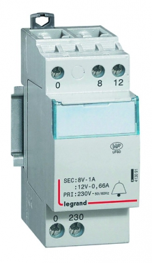 Transformateur pour sonnerie 230v vers 12v ou 8v - 8va - 2 modules. disponible abidjan cote d'ivoire.