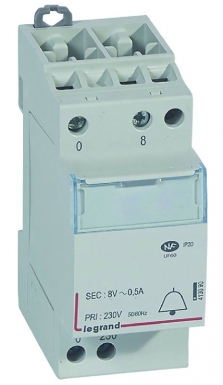 Transformateur pour sonnerie 230v vers 8 v - 4va - 2 modules. disponible abidjan cote d'ivoire.
